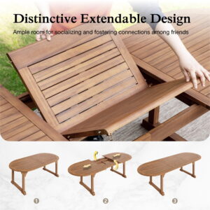 Alpha Joy 7-Piece Outdoor Patio Dining Set Wicker Rattan Chairs with Acacia Wood Structure and Extendable Wood Table, Dark Brown