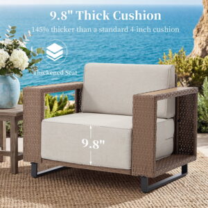 Ebello Patio Conversation Sets - 360° Swivel 4-6 Seater Wicker Sofa 2 Rotating Chairs and Coffee Table Brown & Beige - LS-12