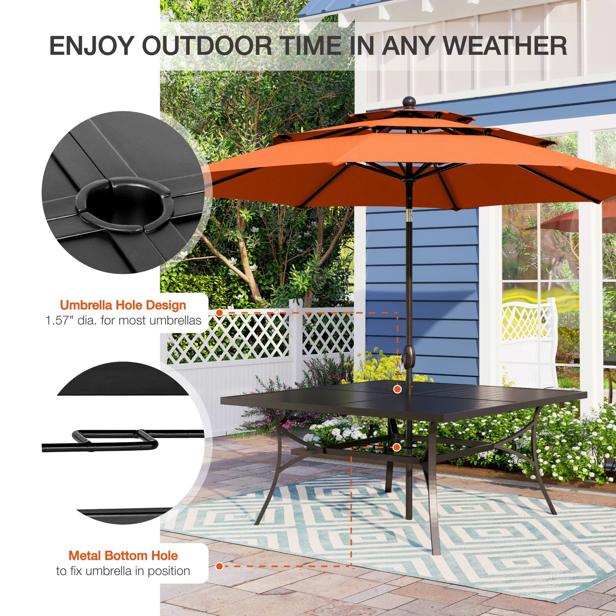 Alpha Joy 9 Piece Outdoor Patio Dining Set Wicker Chairs and Metal Table Set - Detailed View 6 | EuroLife Furniture