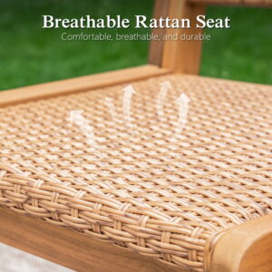 Sophia & William 7 Pieces Acacia Wood Outdoor Patio Dining Set Wicker Rattan Chairs and Rectangle Table Furniture Set for Lawn, Garden, Backyard