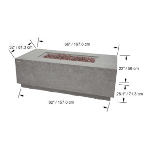 Elementi Andes Propane Fire Pit for Outside Outdoor Firepit Table with Internal Tank Holder Firepit Concrete Rectangular Fire Table Patio Heater Fireplace 60,000 BTUs - Light Grey, 66 x 32 Inches