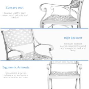 7 Pieces Cast Aluminum Outdoor Dining Set, Round 48" Dining Table with 2.36" Umbrella Hole and 6 Armchairs,All-Weather Patio Bistro Dining Set Outdoor Furniture Set for Patio