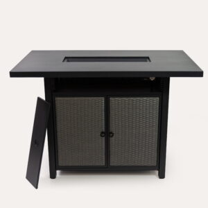 Deko Living 55 Inch Rectangular Outdoor Propane Gas Fire Pit Barstool Table 40,000 BTU with Glass Bead Filler