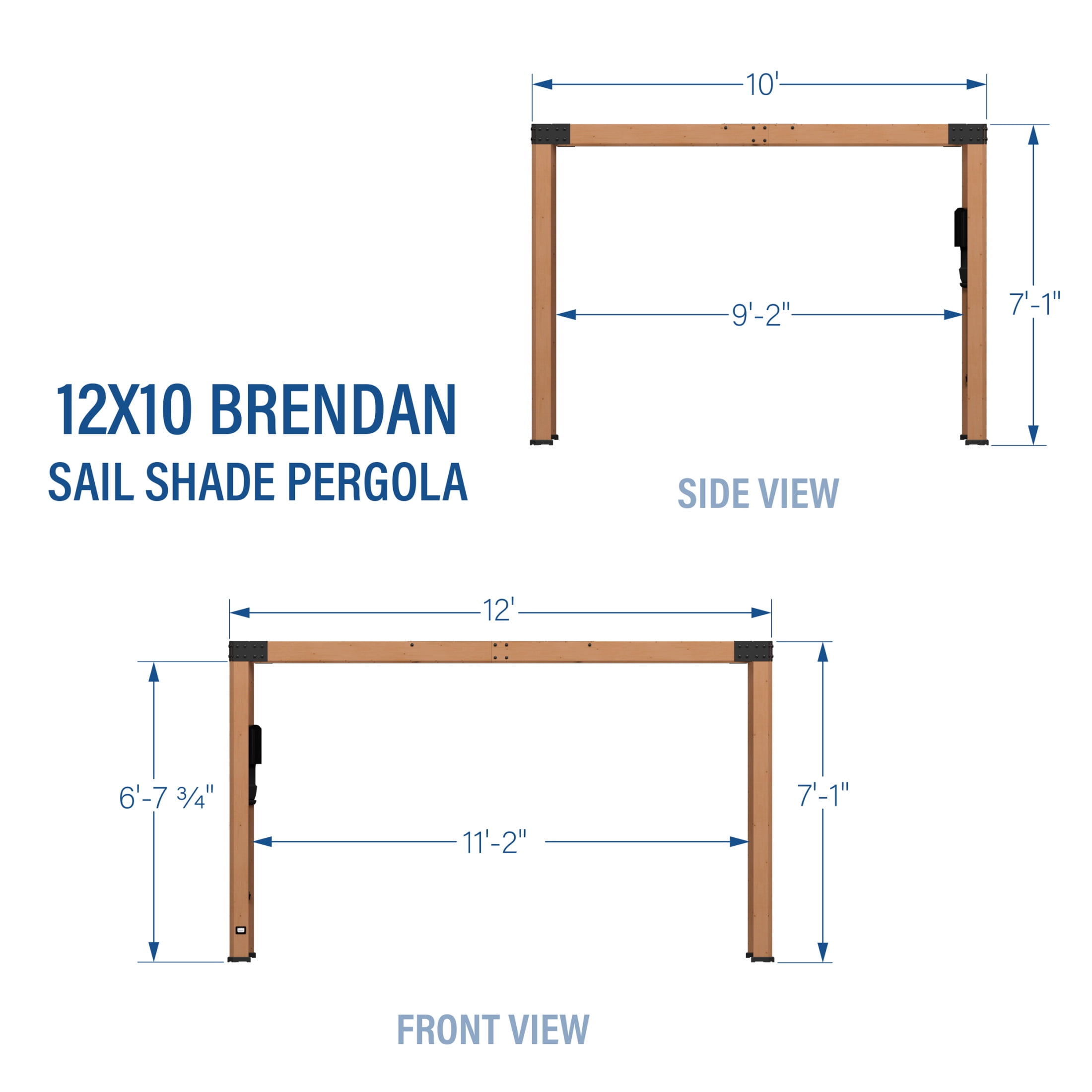 Backyard Discovery Brendan 12'x10' Cedar Wood Pergola Kit, Shade Sail Canopy, PowerPort - Detailed View 3 | EuroLife Furniture