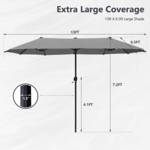 SUMMIT LIVING 8 Pieces Outdoor Patio Dining Set with 13FT Umbrella, High Back Swivel Textilene Chairs and Metal Patio Table for 6, Black & Brown Gray