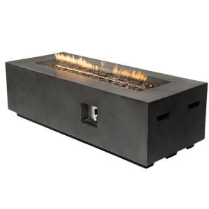 Outdoor Rectangle Propane Fire Pit Table 60inch, 50,000 BTU Concrete Fire Table with Waterproof Cover, Auto-Ignition, Free Lava Rocks