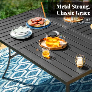 9-Piece Patio Dining Set, 8 Cushioned All-Weather Rattan Rope Chairs and Large Square Table with Umbrella Hole