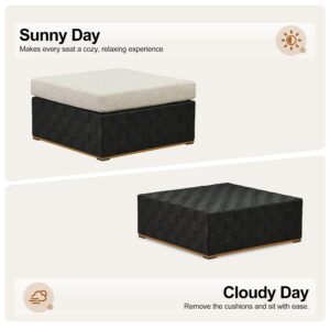 PURPLE LEAF Griffin Symmetrical Patio Conversation Set Black with Cushion Pillows Ottoman and Premium Leather for Luxury Outdoor Living