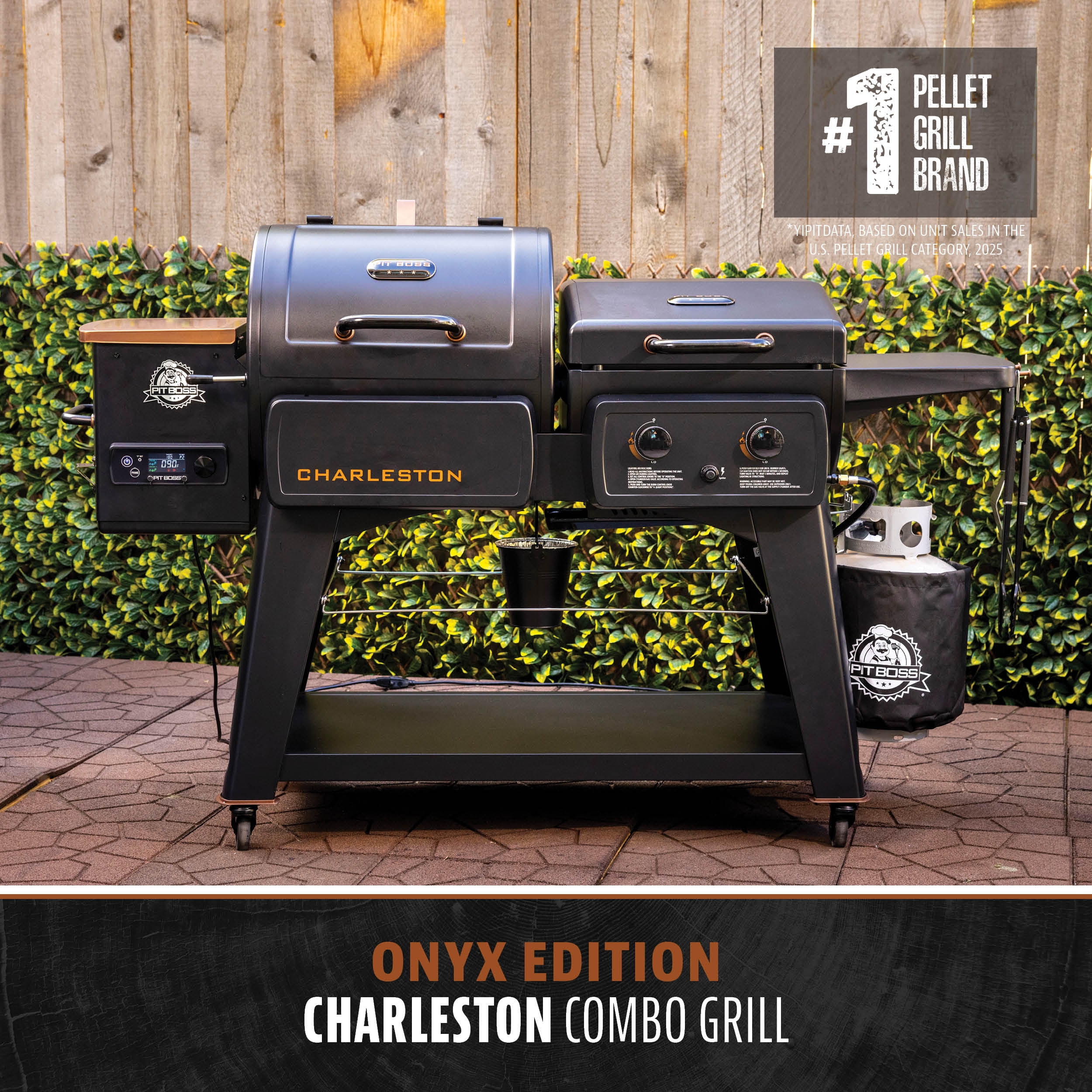 Pit Boss Charleston Combo Grill, 1020 sq in Wood Fired Pellet Grill and Gas Griddle, Onyx Series product detail