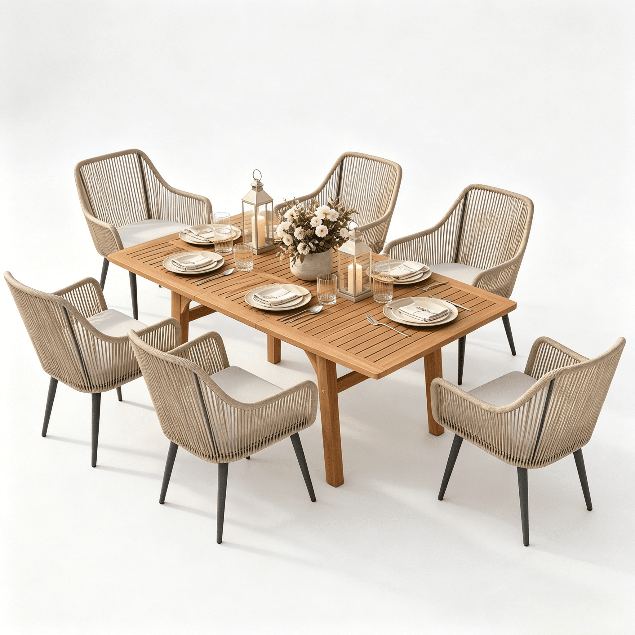 JOIVI 7-Piece Outdoor Dining Set, Patio Dining Set for 4-6 People with 55"-71" Expandable Table and Rattan Chairs, Wicker Dining Furniture for Deck, Backyard (Straight-line Back Chair) - Detailed View 4 | EuroLife Furniture