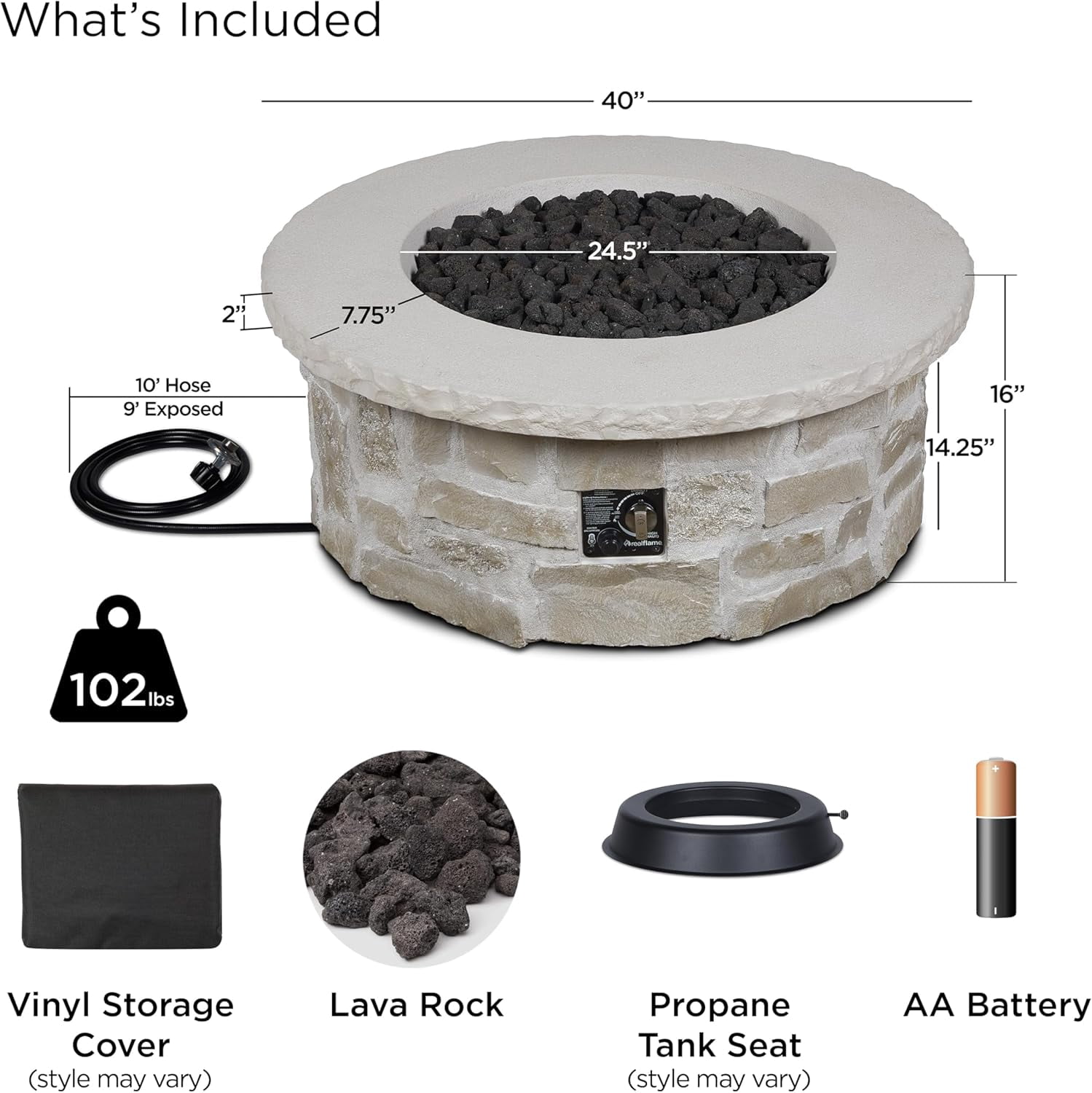 Real Flame Scottsdale 40" Round Stone Propane Fire Pit Table in Beige - Detailed View 4 | EuroLife Furniture