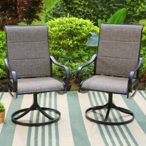 Summit Living 9-Piece Outdoor Patio Dining Set with High Back Swivel Padded Textilene Chairs & Extendable Table for 8-Person, Black & Grayish Brown