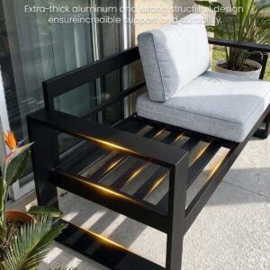 LayinSun 5 Piece Hight Back Aluminum Outdoor Furniture Set with Fire Pit Table, Modern Patio Conversation Sets