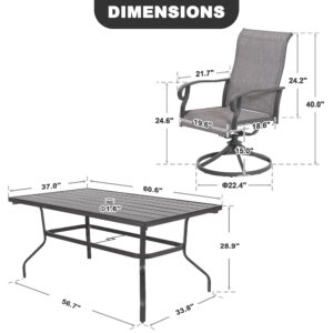 Nuu Garden 7-Piece Patio Dining Set with Umbrella Hole, Outdoor Patio Dining Set, Dining Table Set for 6, Outdoor Furniture for Poolside Lawn, Light Gray
