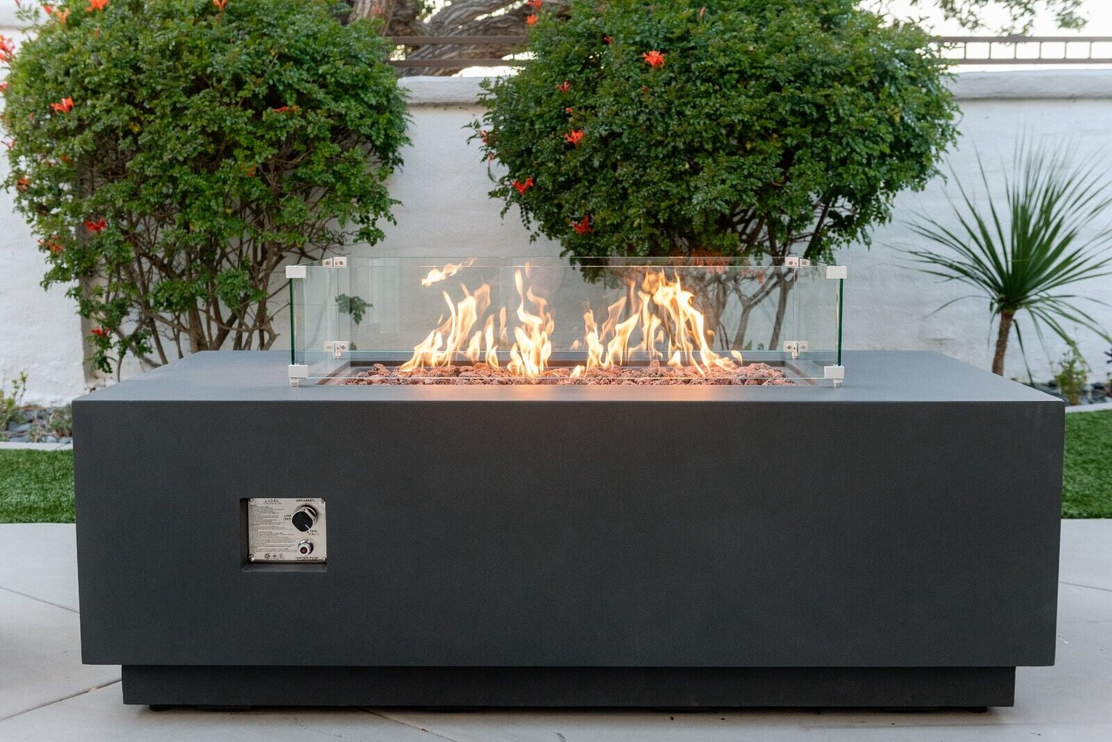 AMS Fireplace Creations 66" Dark Gray Sedona Fire Pit Table w/ Pullout Propane Tank Drawer - Detailed View 5 | EuroLife Furniture