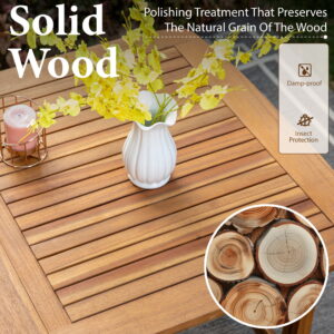 SUMMIT LIVING 7-Piece Acacia Wood Outdoor Patio Dining Set with 6 Wooden Chairs with Cushions & 1 Expandable Wooden Dining Table for 6-8 Person