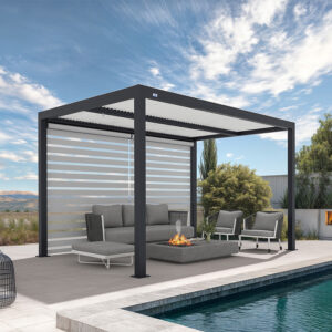 PURPLE LEAF Athena Louvered Pergola Grey Outdoor Aluminum Pergola with Roller Blinds Adjustable Gazebo Rainproof for Patio Deck Garden