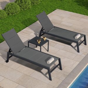 PURPLE LEAF Outdoor Sunbathing Aluminum Chaise Lounge with Wheels and Side Table for Outdoor Backyard Poolside