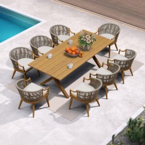 PURPLE LEAF Outdoor Dining Set All Weather Wicker Patio Dining Set with Rectangular Aluminum Table and Modern Armrest Dining Chairs for Garden Deck Backyard Kitchen