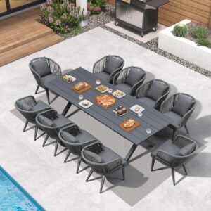 PURPLE LEAF Patio Dining Sets with Aluminum Frame Table & Handwoven Wicker Chairs Grey