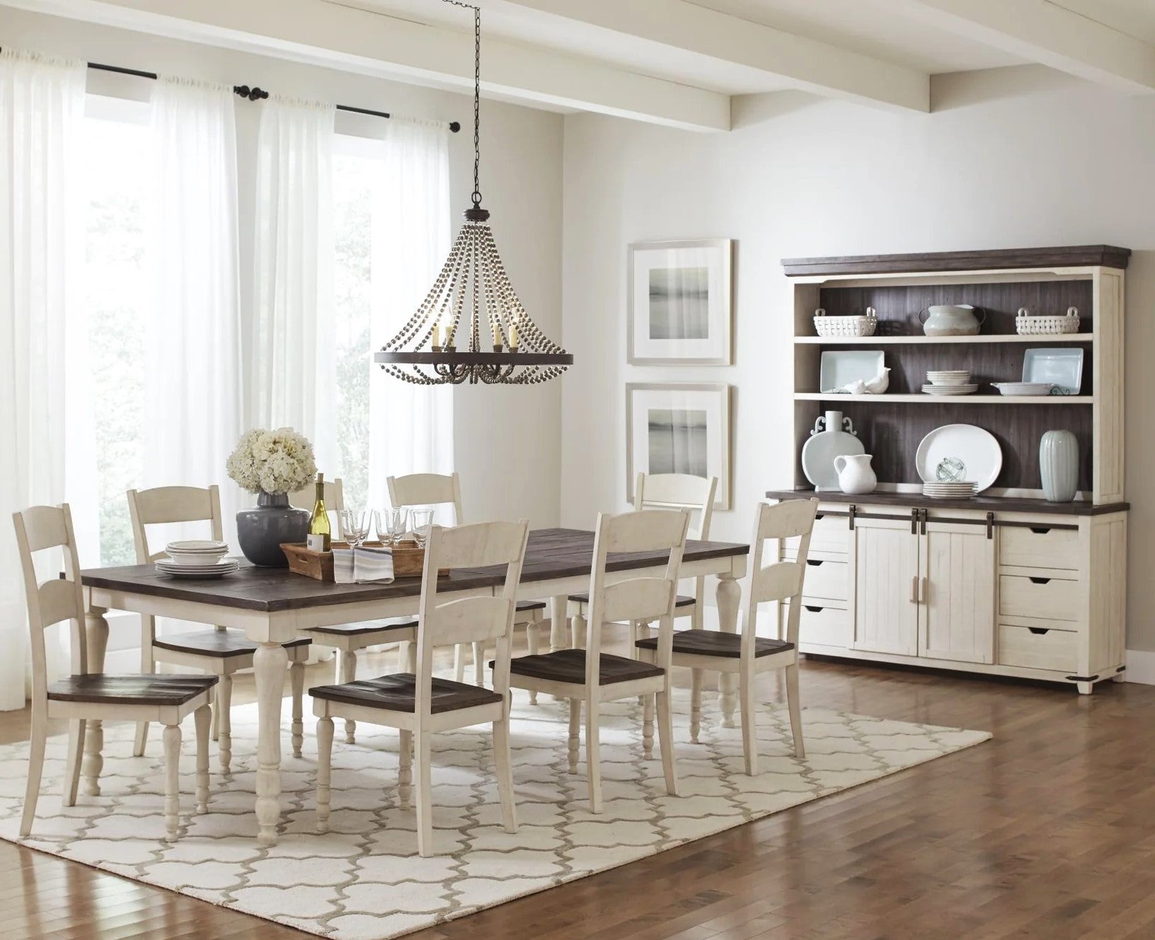 Loft 7-Pc Extendable Dining Set (84"-106")in Vintage White - Detailed View 2 | EuroLife Furniture