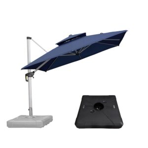 PURPLE LEAF Outdoor Patio Umbrella with Base, Garden Pool Umbrella, Navy Blue