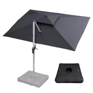 PURPLE LEAF Outdoor Patio Umbrella with Base, Cantilever Umbrellas for Garden, Grey