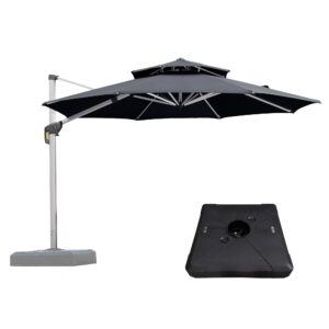 PURPLE LEAF Outdoor Patio Umbrella with Base, Cantilever Umbrellas for Garden, Grey