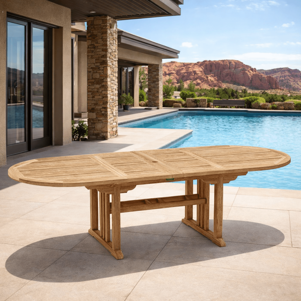 Oval Teak Table (106" Long) - Sahara - Detailed View 2 | EuroLife Furniture