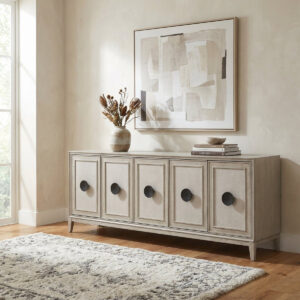 Fog & Oak Linen 5-Door Credenza 86"