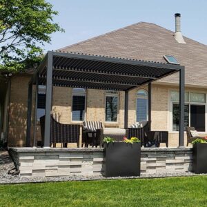 PURPLE LEAF Caesar Solar Louvered Pergola with LED Strip Lights and Control Panel Aluminum Outdoor Pergola with Adjustable Roof for Patio Deck Garden Yard Gray