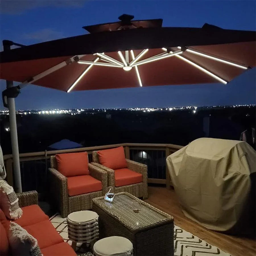 PURPLE LEAF Square Cantilever Umbrella with Base, Outdoor Umbrellas with Lights - Detailed View 4 | EuroLife Furniture