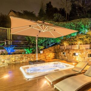 PURPLE LEAF Large Solar Yard Umbrellas Double Top Square Patio Umbrella with Lights