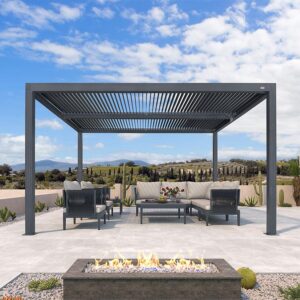 PURPLE LEAF Athena Louvered Pergola Outdoor Aluminum Pergola with Adjustable Roof for Deck Backyard Garden Hardtop Gazebo