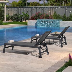 PURPLE LEAF Outdoor Sunbathing Aluminum Chaise Lounge with Wheels and Side Table for Outdoor Backyard Poolside