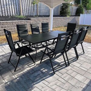 PURPLE LEAF  Folding Outdoor Dining Set  with Aluminum Table and Padded Chairs All Weather Dining Table Sets for Garden Backyard Poolside