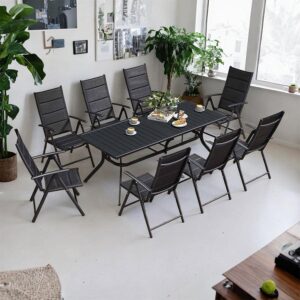 PURPLE LEAF  Folding Outdoor Dining Set  with Aluminum Table and Padded Chairs All Weather Dining Table Sets for Garden Backyard Poolside