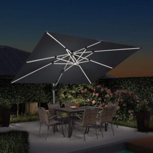 PURPLE LEAF Solar Powered Umbrella LED Rectangular Patio Umbrella with Lights