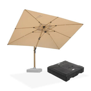 PURPLE LEAF Wood Grain Patio Umbrella with Base, Large Cantilever Umbrella for Garden