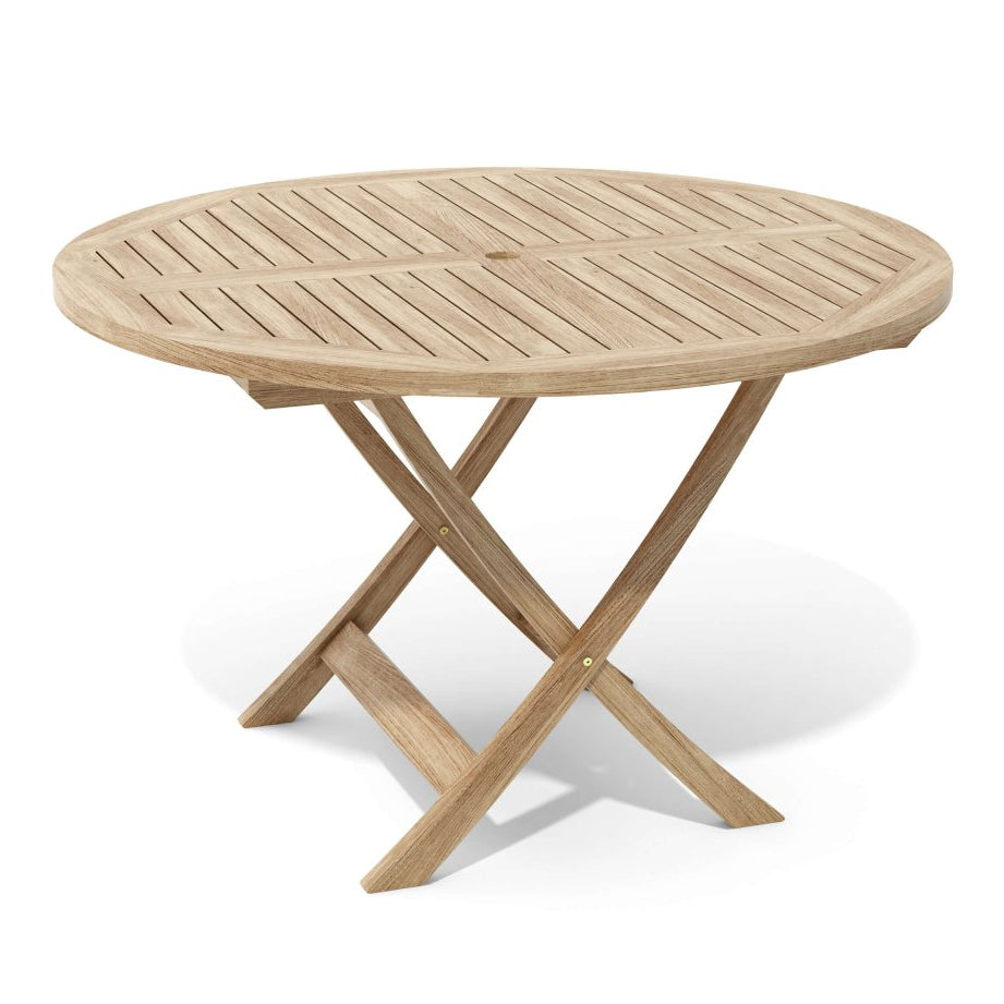 Teak Folding Table (47" Round) - Bahama - Anderson Teak 4-Person Dining Tables by EuroLife Furniture