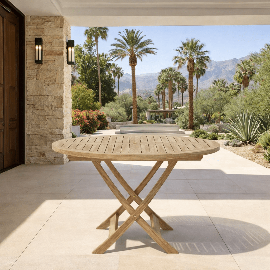 Teak Folding Table (47" Round) - Bahama - Detailed View 2 | EuroLife Furniture