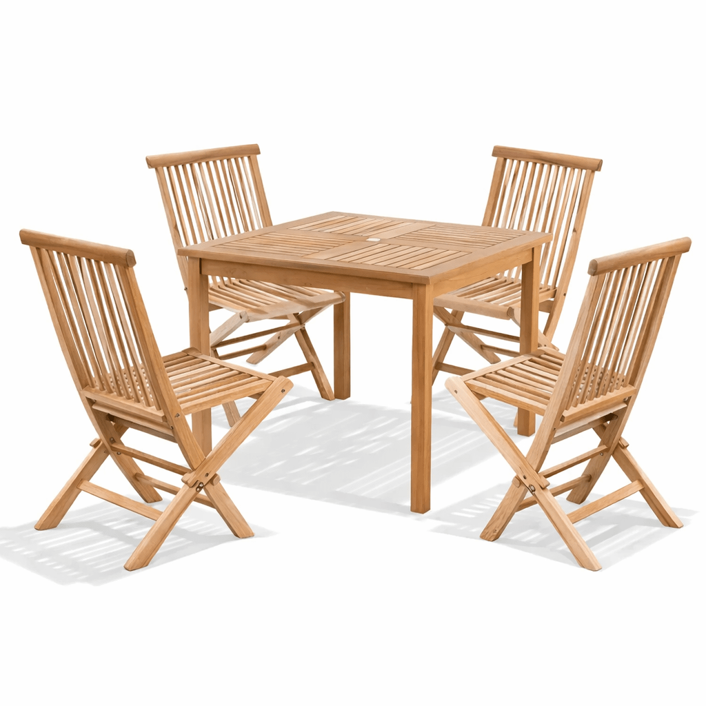 Teak Square Dining Table With 4 Chairs (Monaco) - Verandis Teak Dining Sets for 4 by EuroLife Furniture