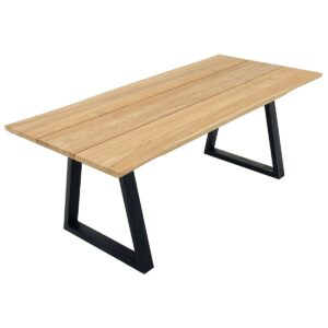 Wide-Slat Teak Dining Table With Metal Base (79" Long Rectangle) - Solara