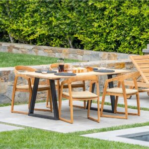 Wide-Slat Teak Dining Table With Metal Base (79" Long Rectangle) - Solara
