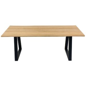 Wide-Slat Teak Dining Table With Metal Base (79" Long Rectangle) - Solara