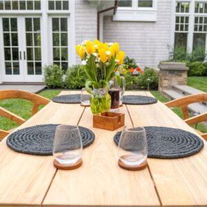 Wide-Slat Teak Dining Table With Metal Base (79" Long Rectangle) - Solara