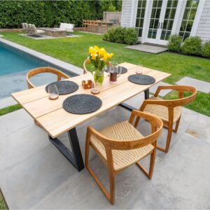 Wide-Slat Teak Dining Table With Metal Base (79" Long Rectangle) - Solara