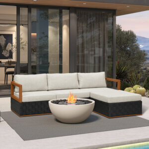 PURPLE LEAF Griffin L-shaped Patio Conversation Set Black with Cushion Pillows Ottoman and Premium Leather for Patio Balcony