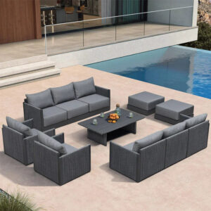 PURPLE LEAF Sanori Classical with Table Grey Patio Conversation Set with Cushions for Poolside