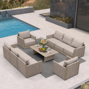 PURPLE LEAF Sanori Classical with Table Beige Patio Conversation Set with Cushions for Poolside